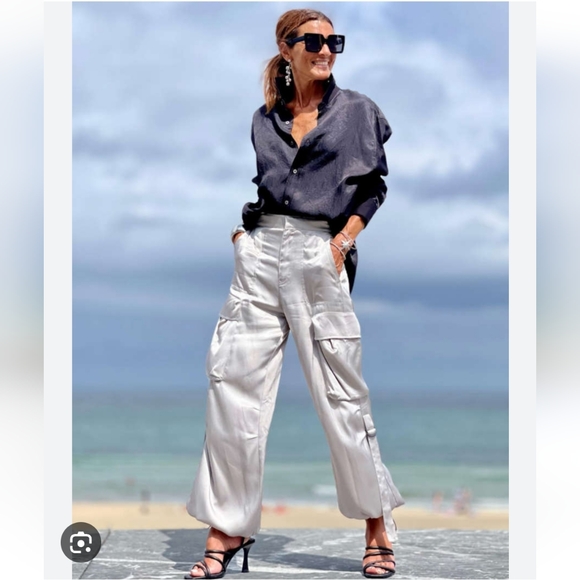 ZARA Satin Effect Cargo Pants size M - Picture 6 of 11